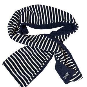 Lands End Plush Sherpa Fleece Scarf Navy Blue White Stripe Women's Winter